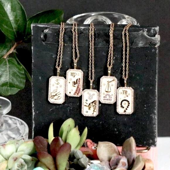 SALE 18k Stamped Gold Filled Cancer Iridescent Horoscope Crystal Necklace - Picture 5 of 10